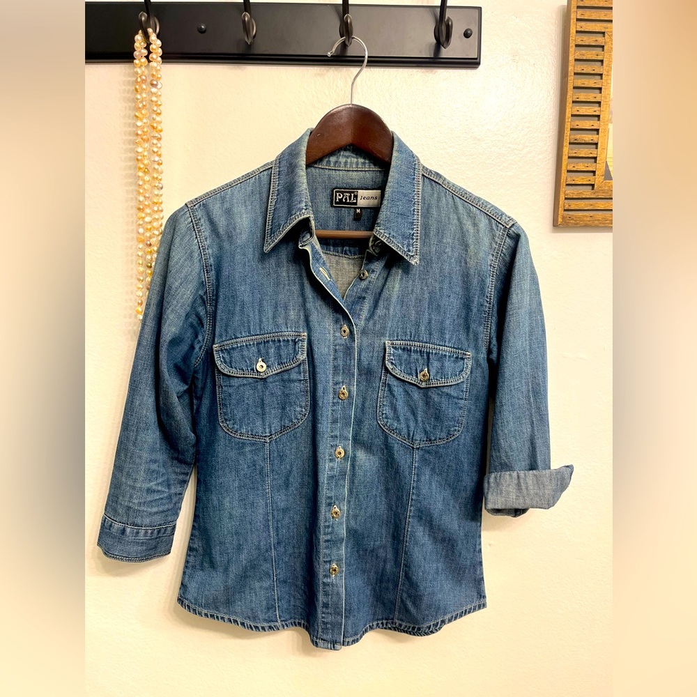 Vintage Denim Shirt Small/Medium 3/4 sleeve
